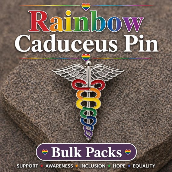 Bulk Rainbow Caduceus Pins | LGBTQ Medical Pin | Pride Nurse Pin | Rainbow Doctor Pin | Healthcare Pride Gift | LGBTQ Healthcare Worker Pin