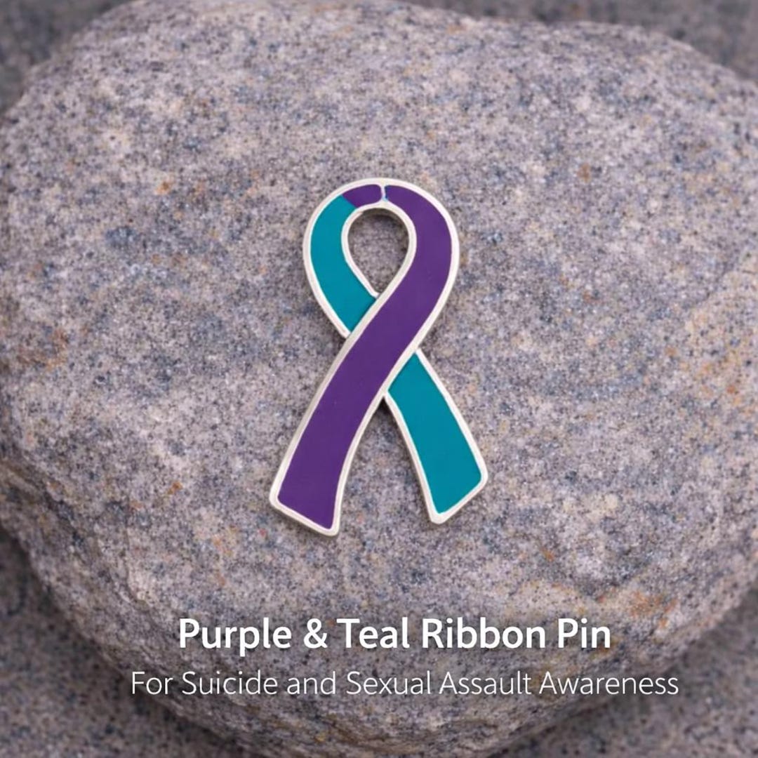 Teal & Purple Ribbon Awareness Pins - Suicide Prevention, Sexual ...