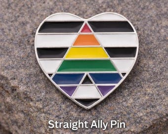 Straight Ally Pride Heart Pin - LGBTQ+ Enamel Lapel Pin, Rainbow Ally Jewelry, Equality & Heterosexual flag, Inclusion Gift, Bulk Packs
