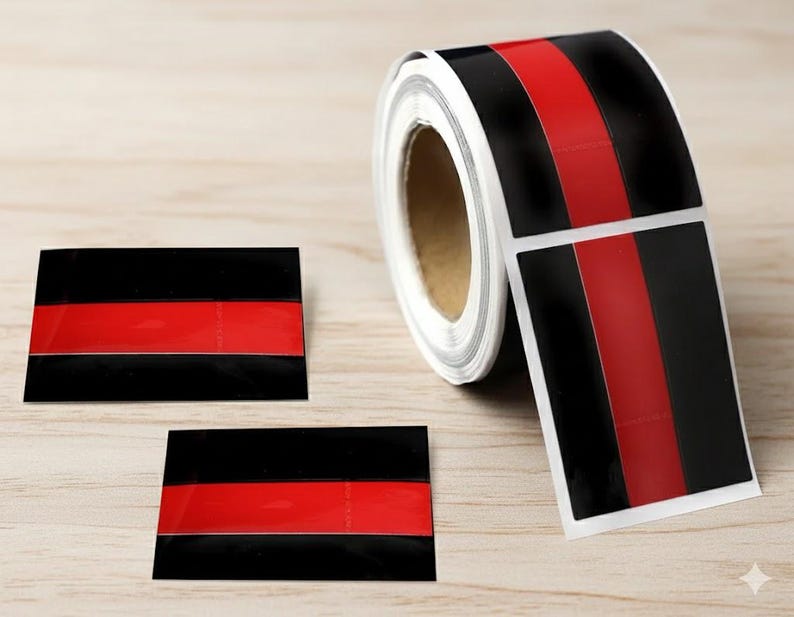 Multi Red Line Sticker 250 Firefighter Red Line Stickers Roll – 2” X 1.5” Black Rectangle Red ...