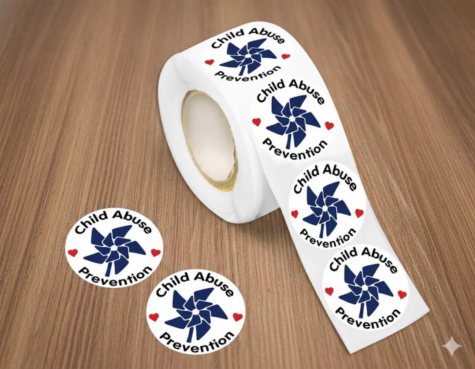 250 Child Abuse Prevention Stickers Roll – 2” Round Blue Pinwheel ...