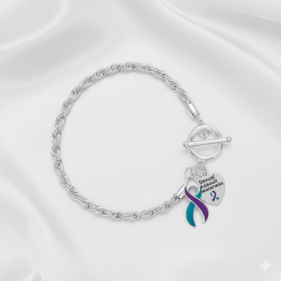 Sexual Assault Awareness Teal & Purple Ribbon Rope Bracelet – Sterling ...