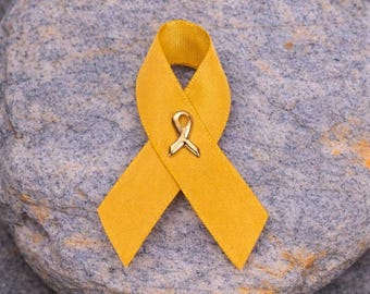 Satin Gold Ribbon Pins for Childhood Cancer, Pediatric Cancer, Neuroblastoma Awareness, Fundraising Events - Bulk Wholesale Packs