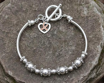 Orange Ribbon Awareness Bracelet • Crystal Heart Charm • Multiple Sclerosis MS, Leukemia & Kidney Cancer Support Jewelry, Fundraising Events