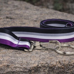 Asexual Pride Flag Lanyard | Ace Black Gray White Purple Keychain ID Badge Holder | Bulk LGBTQ+ Gay Pride Lanyard 17” Woven Polyester