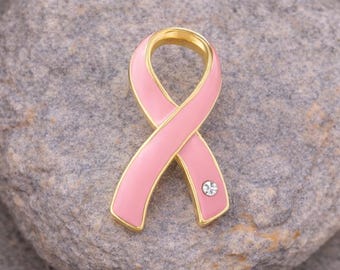 Breast Cancer Awareness Ribbon Pin | Pink Crystal Ribbon Lapel Pin | Survivor Support Gift | Fundraiser Awareness Jewelry | Pink Ribbon Pin