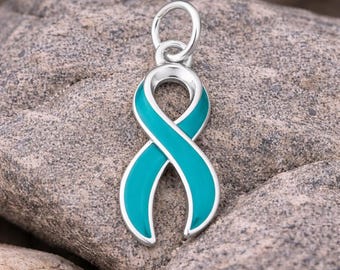 Bulk Teal Ribbon Charms 1/5/10/25 Pack – Ovarian Cancer Awareness Jewelry Supplies, Fundraiser Charms - Teal Ribbon Cancer Charms
