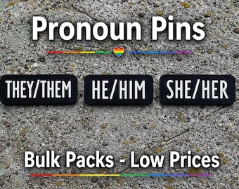 Bulk She/Her, They/Them, He/Him Pronoun Pins for Pride Parades, Rallies, Events, Conferences - Inexpensive Lapel Brooch for Badge Holders