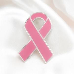 Pink Ribbon Lapel Pin – Breast Cancer Awareness Pin, Sterling Silver Plated, 1&quot; x 1&quot;, Wholesale Fundraising & Support and Survivor Gift