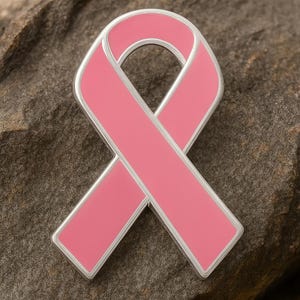 Pink Ribbon Lapel Pin – Breast Cancer Awareness Pin, Sterling Silver Plated, 1&quot; x 1&quot;, Wholesale Fundraising & Support and Survivor Gift