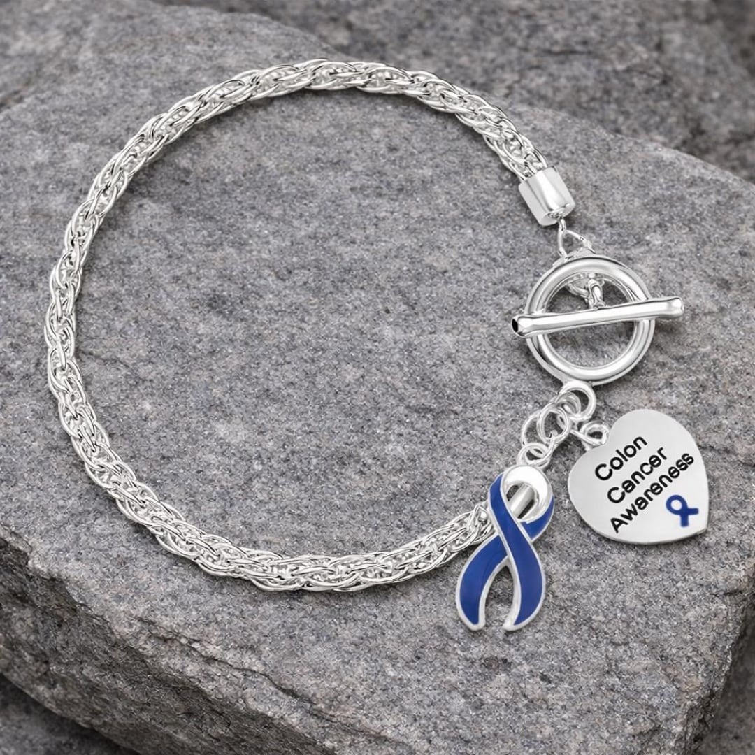 Colon Cancer Awareness Dark Blue Ribbon Charm Bracelet – Sterling ...