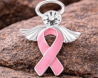 Breast Cancer Awareness Angel Pin | Pink Ribbon Angel Lapel Pin | Survivor Support Gift | Breast Cancer Fundraiser Pin | Awareness Jewelry