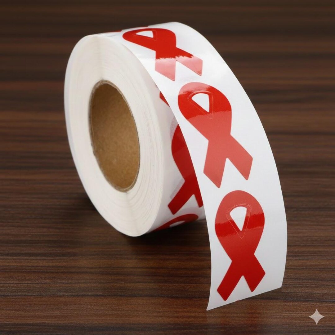 250 Red Ribbon Awareness Stickers Roll – AIDS, HIV, Heart Disease ...