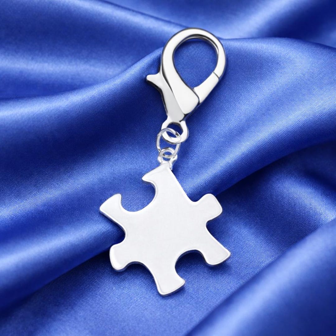 Autism Awareness Puzzle Piece Hanging Charm | Sterling Silver Plated ...