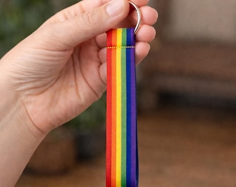 Rainbow Pride Keychain | LGBTQ Pride Lanyard Keychain | Gay Pride Flag Keychain | LGBTQ Gift | Rainbow Wristlet Keychain | Parade Accessory