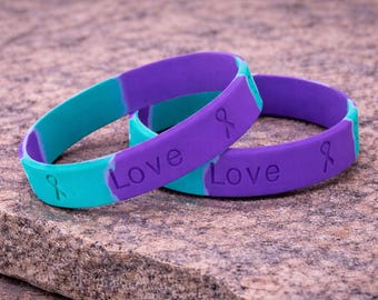 Suicide Prevention Silicone Bracelets - Bulk Teal and Purple Wristbands for Sucide Awareness Events, Fundraising, Gift Giving
