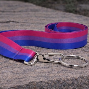 Bisexual Pride Lanyard | Bi Flag Badge Holder & Keychain | Pink Purple Blue LGBTQ Lanyard | Bisexual Gift | Pride ID Holder