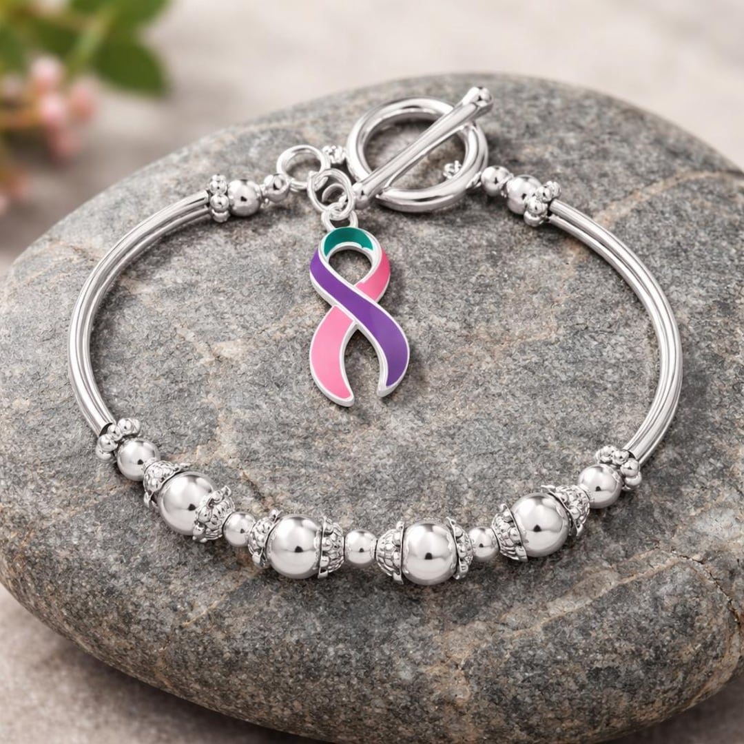 Pink, Purple & Teal Ribbon Charm Bracelet – Thyroid Cancer Awareness ...