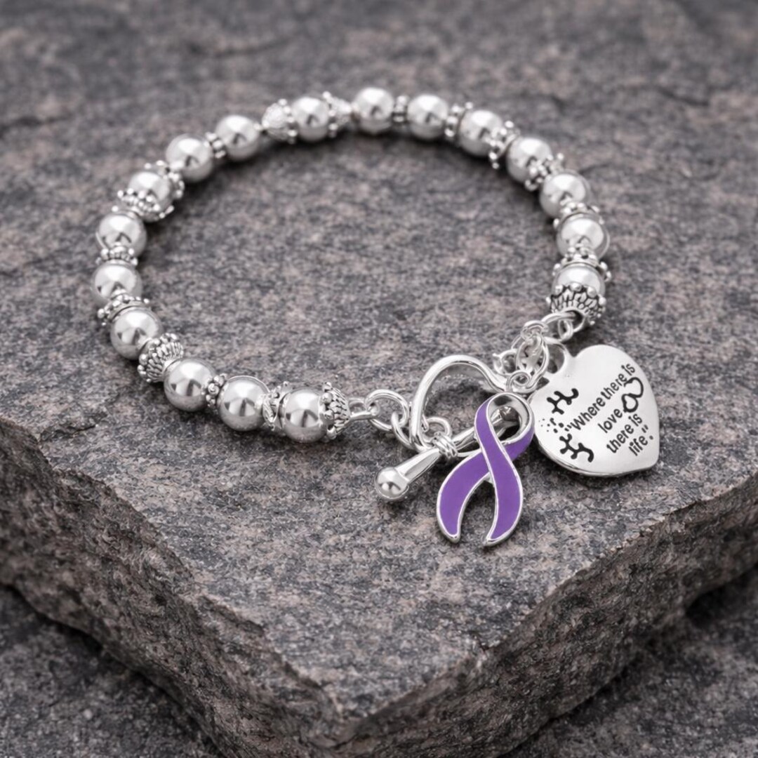 Purple Ribbon Awareness Charm Bracelets for Alzheimer’s, Pancreatic ...