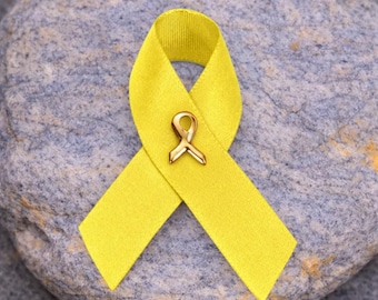 Yellow Satin Awareness Ribbon Pin | Bladder Cancer,  Spina Bifida,  Missing Persons,  Military Support Ribbon |  Awareness Ribbon Pin Bulk