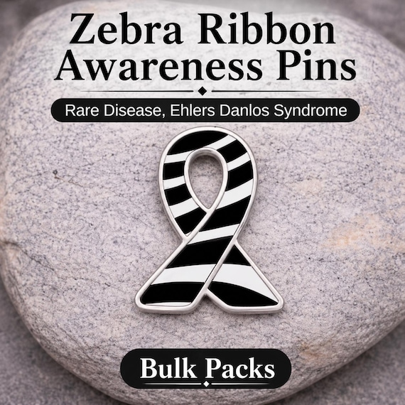 Rare Disease Awareness Zebra Ribbon Pin | EDS MCAS NET Cancer Awareness Lapel Pin | Zebra Print Awareness Ribbon | Advocacy Support Gift