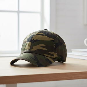 Green Camouflage Baseball Hat • Adjustable Camo Cap • 100% Cotton • Velcro Back Closure for Men and Women.  Outdoor Hunting Hats