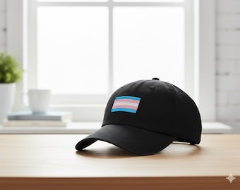 Transgender Pride Hat | Embroidered Trans Flag Baseball Cap | LGBTQ+ Cotton Adjustable Hat | Trans Pride Gift | Pride Month | LGBTQ Apparel