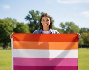 Sunset Lesbian Pride Flag 3x5 ft – Nylon LGBTQ+ Parade Flag with Grommets, Outdoor Lesbian Pride Banner