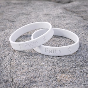 White Awareness Silicone Bracelets – Hope Faith Love Wristbands for Lung Cancer, Bone Cancer & Adoption Fundraising, Awareness  – Bulk Pack
