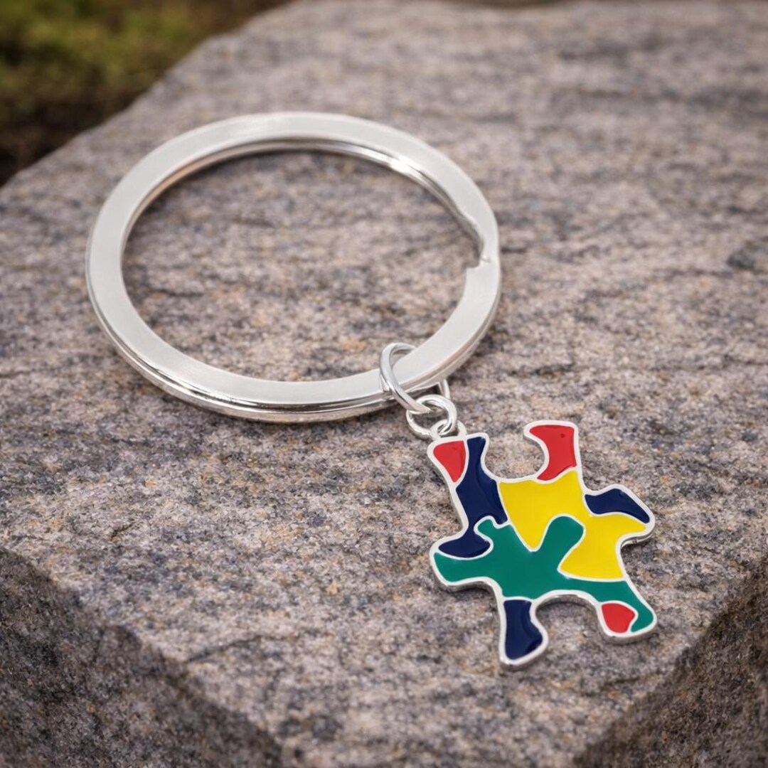 Autism Awareness Puzzle Piece Keychain | Silver Split Ring ASD Support ...