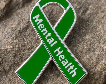 Mental Health Awareness Pin | Green Ribbon Lapel Pin | Mental Wellness Support Gift | Anxiety Depression Awareness | Fundraising Pin