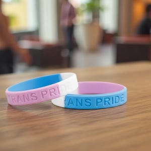thumbnail image 2 of Transgender Pride Silicone Bracelet Wristlet – LGBT Wristband With Transgender Flag Colors 2 of 4
