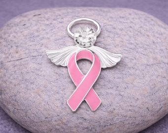 Breast Cancer Awareness Angel Pin | Pink Ribbon Angel Lapel Pin | Survivor Support Gift | Breast Cancer Fundraiser Pin | Awareness Jewelry