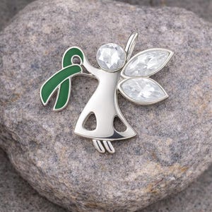 Green Ribbon Angel Pins - Mental Health, Organ Donation, Cerebral Palsy Awareness - Fundraising & Support Gifts - Bulk Wholesale Packs