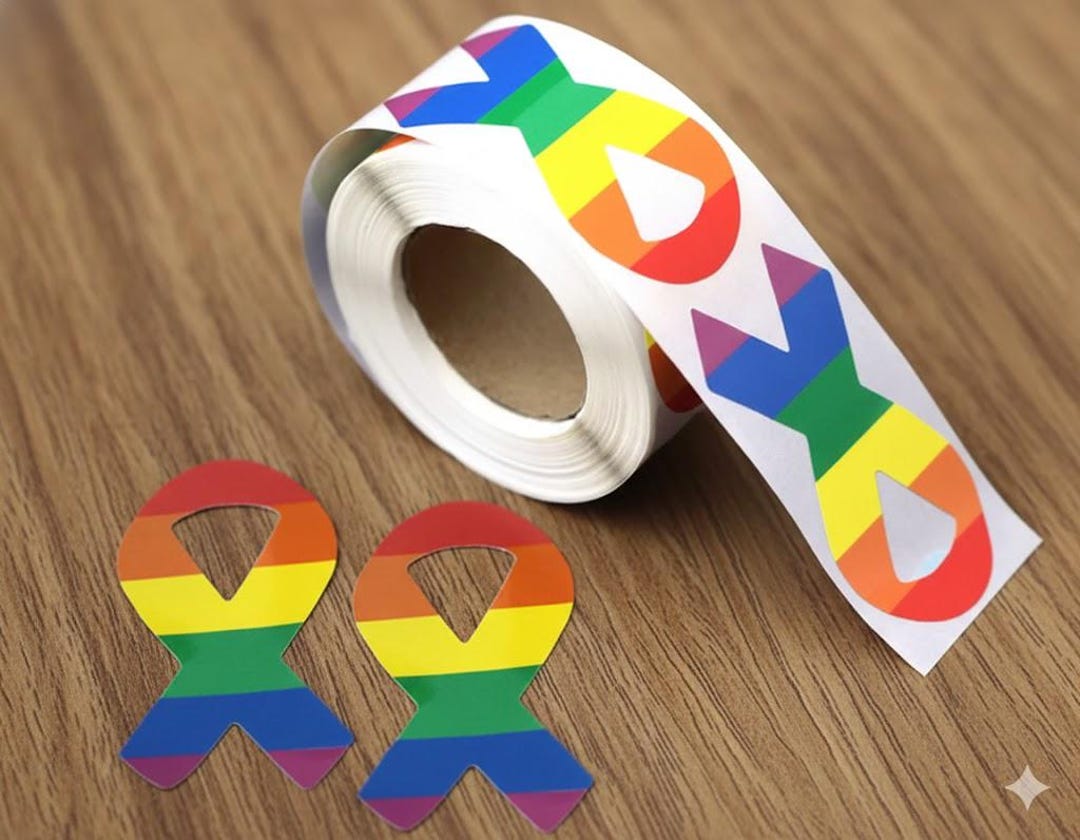 Rainbow Awareness Ribbon Stickers Roll | Pride Support Seals | 3