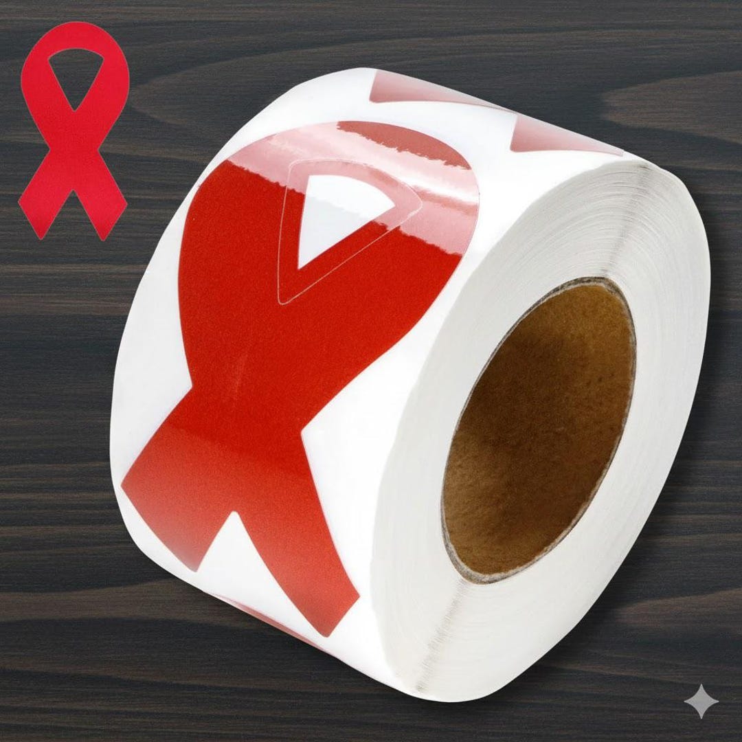 250 Red Ribbon Awareness Stickers Roll – Large 3” Awareness Ribbon ...