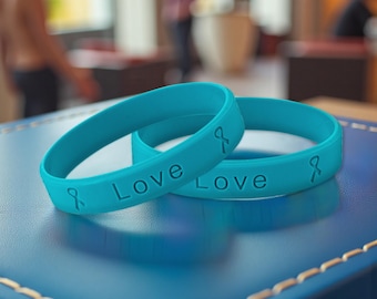 PTSD Awareness Teal Silicone Bracelets – Hope Faith Love Wristbands for Post Traumatic Stress Disorder Support & Fundraisers – Bulk Pack