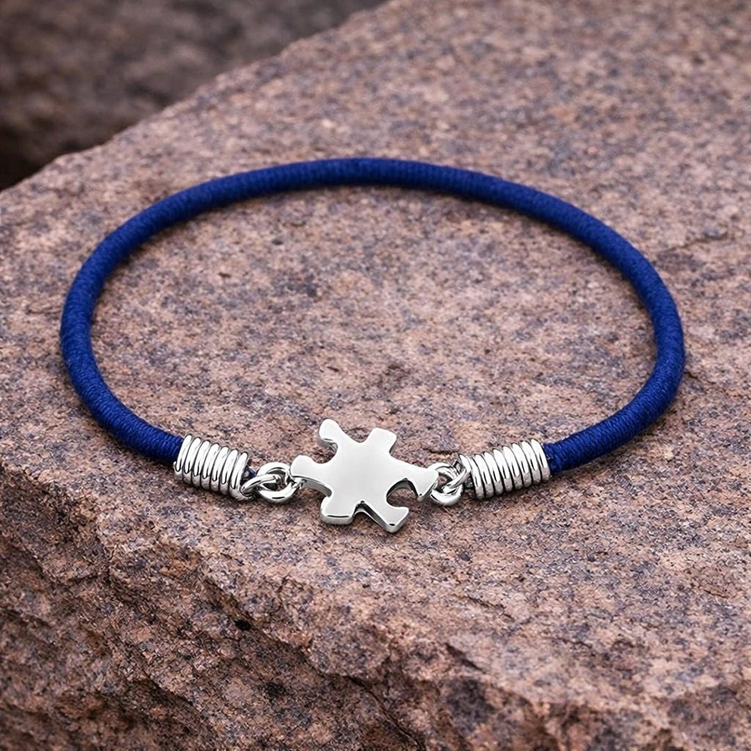 Autism Puzzle Piece Stretch Bracelet | Sterling Silver Plated ...