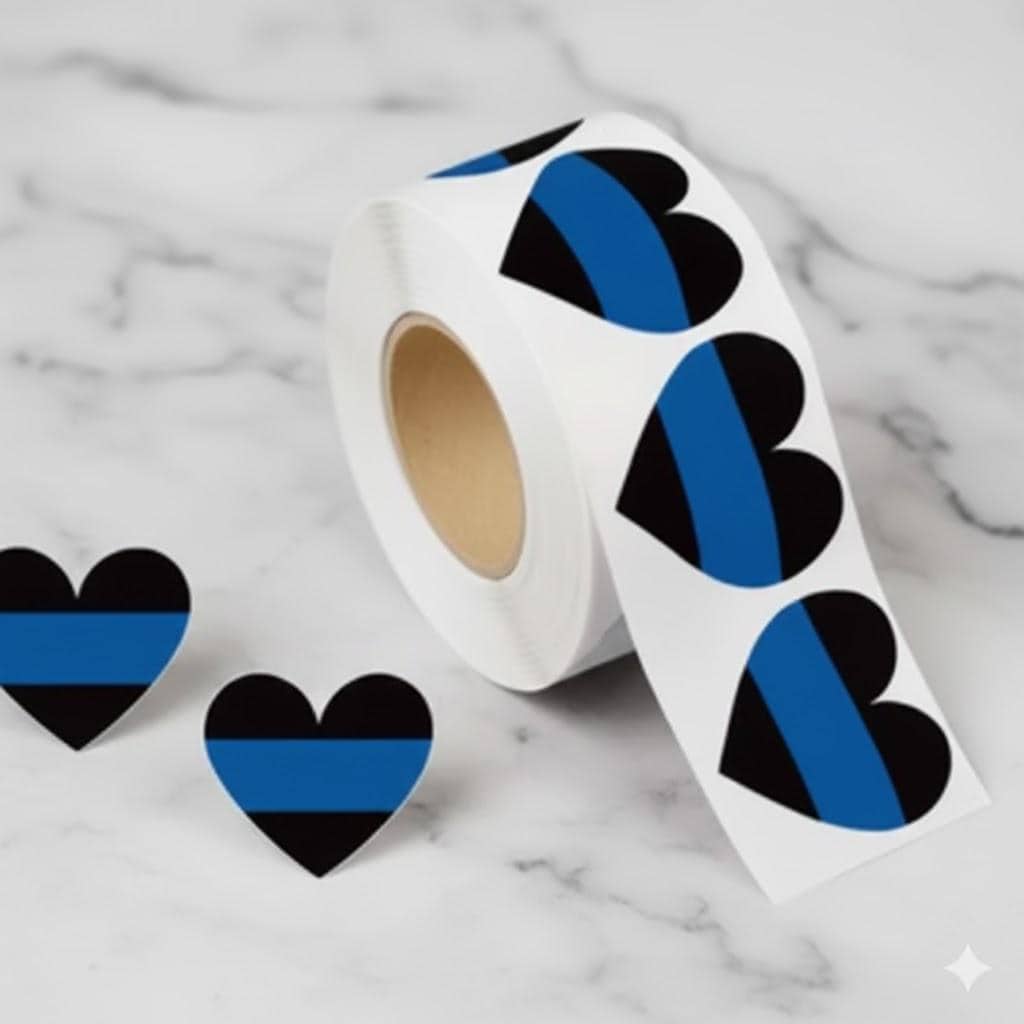 250 Law Enforcement Support Stickers Roll – Black Heart With Blue Line ...