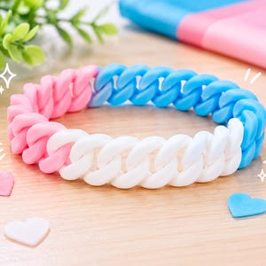 Transgender Pride Silicone Bracelet Wristband – Chain Link Style Pink White Blue Trans Flag Band – LGBTQ+ Support Awareness Gift