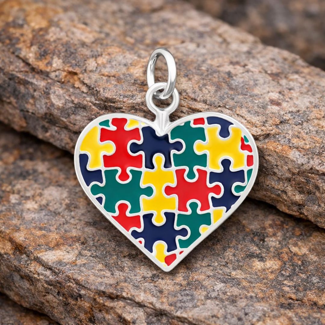 Autism Puzzle Piece Heart Charms | Sterling Silver Plated | ASD Jewelry ...