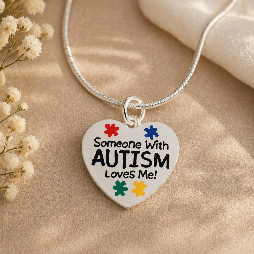 Someone With Autism Loves Me Necklace - Sterling Silver Plated Heart ...