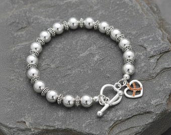Orange Ribbon Awareness Charm Bracelet – Leukemia, Multiple Sclerosis, CRPS & Self-Injury Support Jewelry – Orange Crystal Charm
