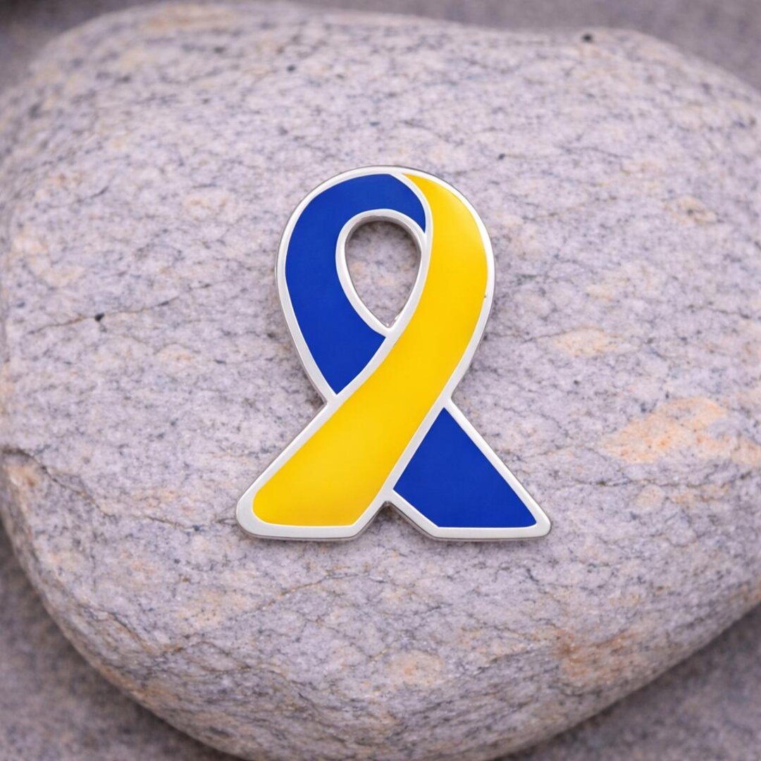 Blue and Yellow Awareness Ribbon Lapel Pin, Small 1/2” Ribbon Pin, Down ...