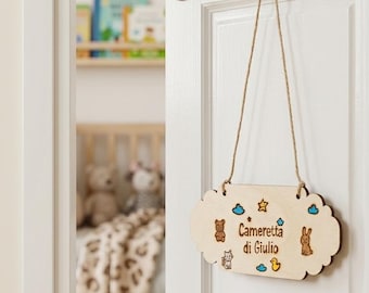 Etiqueta de madera personalizada con nombre – decoración para la habitación del bebé niño/niña – idea de regalo de nacimiento – letrero para bebé – hecho a mano en Italia