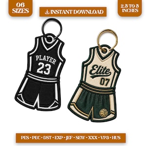 Basketball Jersey Keychain Embroidery Design Bundle, Sports Uniform Key Fob Pattern, Machine Embroidery Keychain, PES DST JEF Files