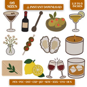 Cocktail Bar Machine Embroidery Design Bundle 12 Designs 6 Sizes PES DST JEF Instant Download Bar Cart Gift
