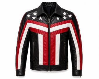 Giacca da motociclista da uomo in pelle con bandiera americana – Un capo di grande impatto in vera pelle