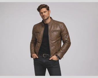 Men’s Brown Leather Biker Jacket