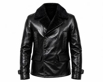 mens leather jacket Men Black Sheep Leather/ Christmas Gift for Him, Men, Boys, Husband, Dad, Son, Best Friend | Winter Season Biker Coat